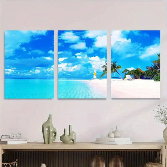 3pcs Beach Paradise Tropical Ocean Triptych Metal Print Ready to Hang Art