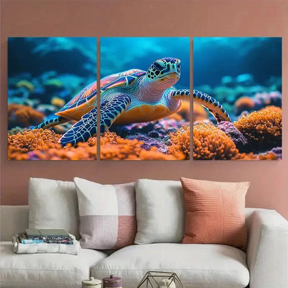 3pcs Wild Sea Turtle Colorful Coral Reef Life Wall Art Set Canvas Framed 40x60cm - High Quality Print 100% Australian Made Wall Canvas Ready to Hang