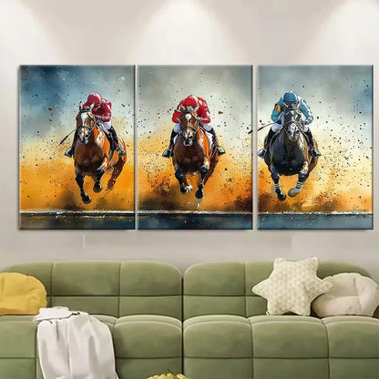 3pcs Equestrian Watercolor Racetrack Action Metal Print Ready to Hang Art