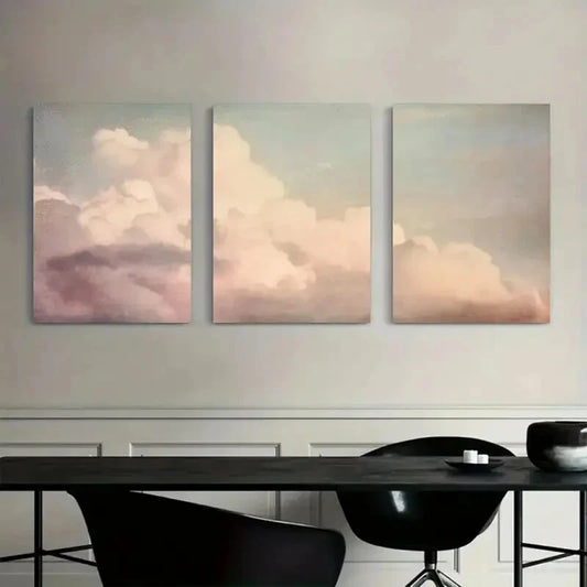 3pcs Vintage Pastel Colors Clouds Metal Print Ready to Hang Art
