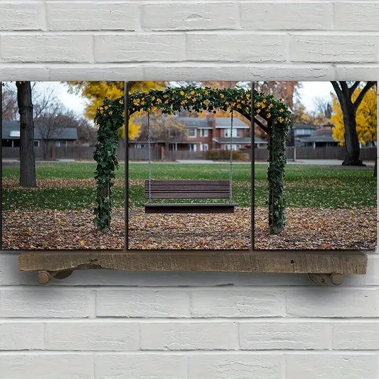 3pcs Scenery Swing in Fallen Leaves Metal Print Ready to Hang Art