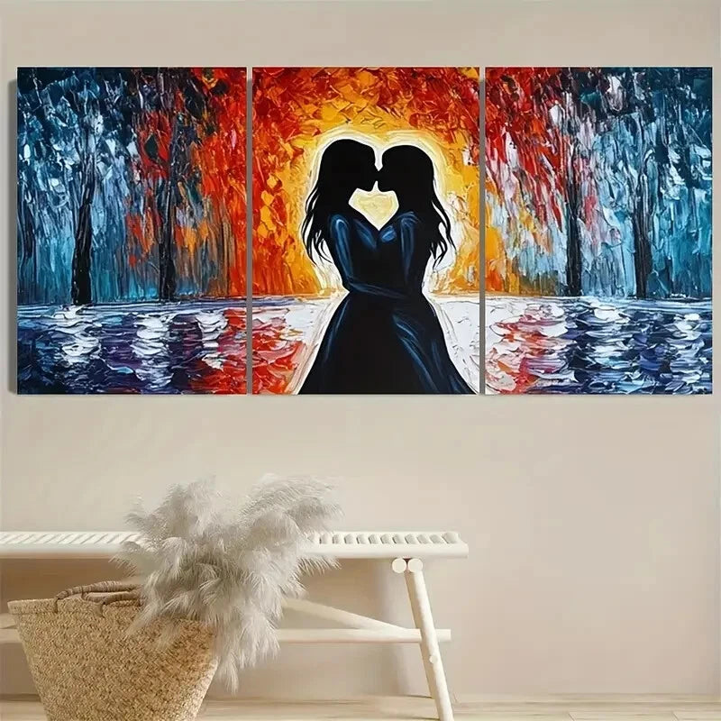 3pcs Vibrant Kissing Couple Love Illustration Metal Print Ready to Hang Art