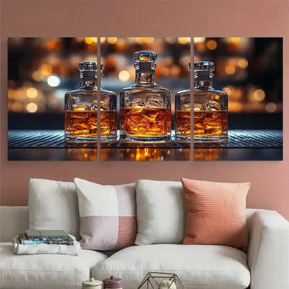 3pcs Elegent Whisky Bottle Rocks Bar Photography Metal Print Ready to Hang Art