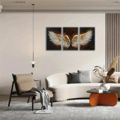 3pcs Platinum Angel Wings Print Oil Painting Metal Print Ready to Hang Art