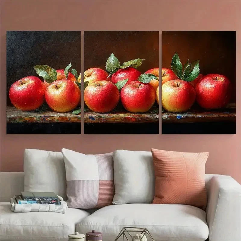 3pcs Apple Fruit Still Life Kitchen Metal Print Ready to Hang Art