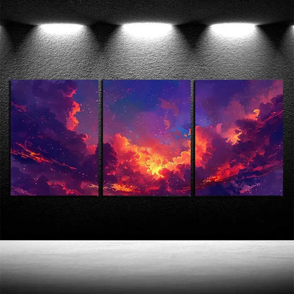 3pcs Rotating Galaxies Cloudy Design Metal Print Ready to Hang Art