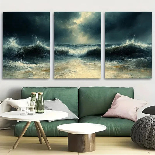 3pcs Storm On The Horizon Seascape Metal Print Ready to Hang Art