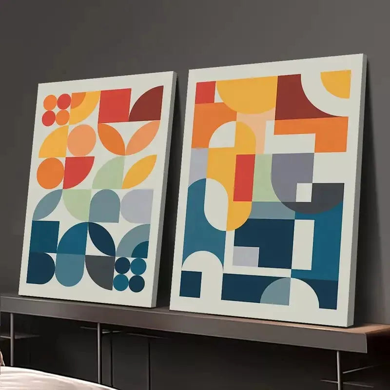 2pcs Set of Colorful Geometric Shapes and Patterns Canvas Framed 50x75cm - High Quality Print 100% Australian Made Wall Canvas Ready to Hang