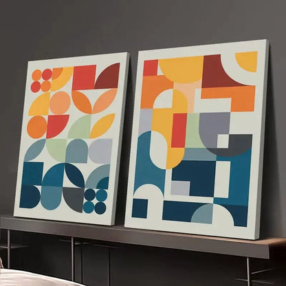2pcs Set of Colorful Geometric Shapes and Patterns Canvas Framed 50x75cm - High Quality Print 100% Australian Made Wall Canvas Ready to Hang