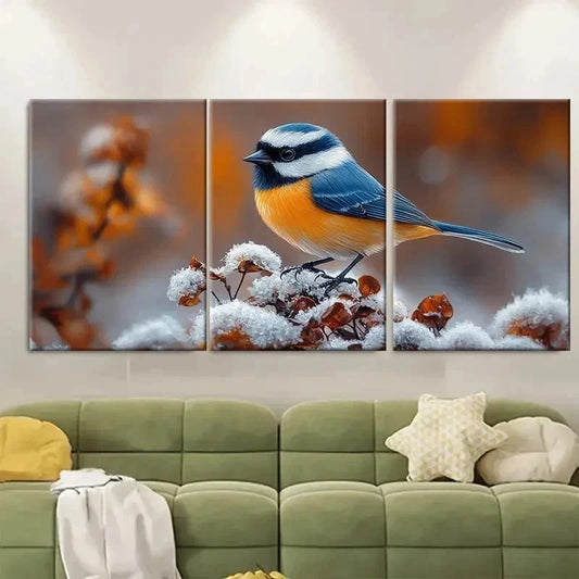 3pcs Chickadee Painting Birds Original Art TI   Wall Art Set Canvas Framed 40x60cm - High Quality Print 100% Australian Made Wall Canvas Ready to Hang