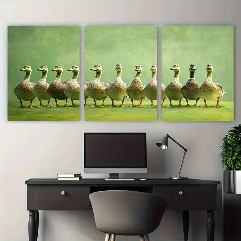 3pcs Silly Goose Funny illustration Wall Art Set Canvas Framed 40x60cm - High Quality Print 100% Australian Made Wall Canvas Ready to Hang