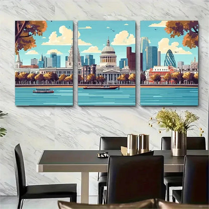 3pcs Vibrant Cityscape River Thames Metal Print Ready to Hang Art