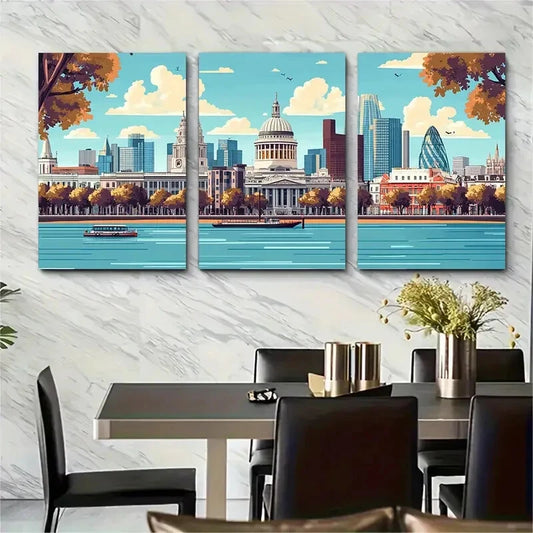 3pcs Vibrant Cityscape River Thames Metal Print Ready to Hang Art