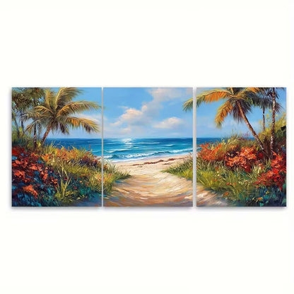 3pcs Tropical Beach Path Painting Metal Print Ready to Hang Art