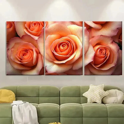 3pcs Peachy Orange Rose Wall Art Set Canvas Unframed - High Quality Print 100% Australian Made Wall Canvas