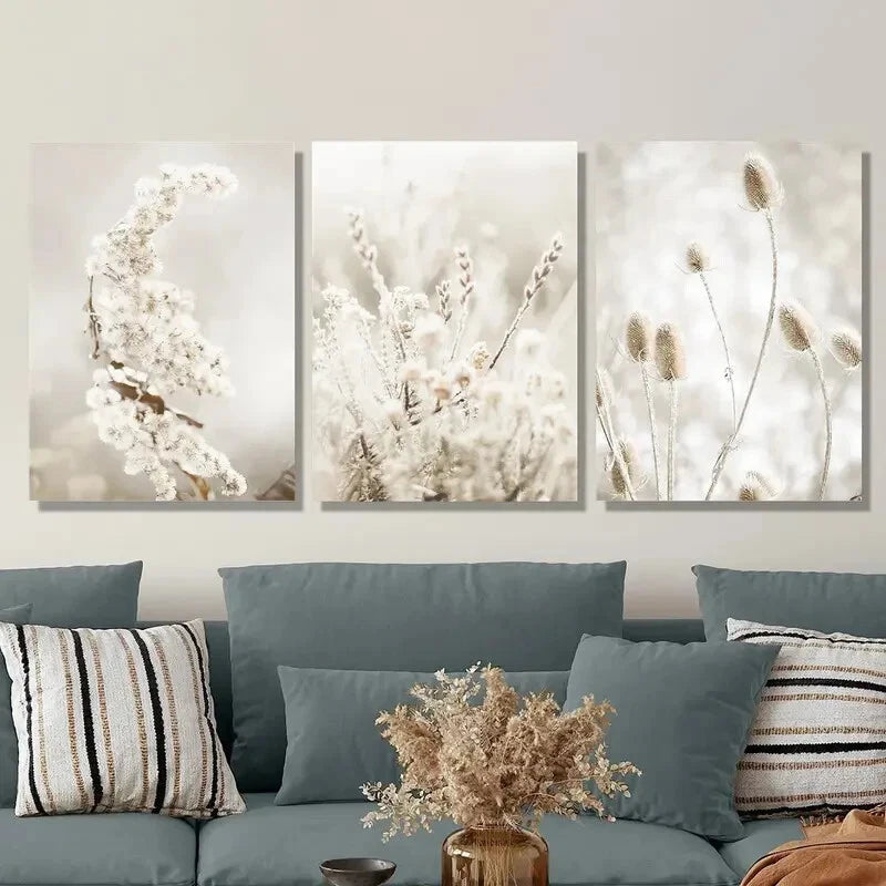 3pcs Neutral botanical prints, Metal Print Ready to Hang Art