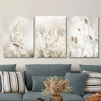 3pcs Neutral botanical prints, Metal Print Ready to Hang Art