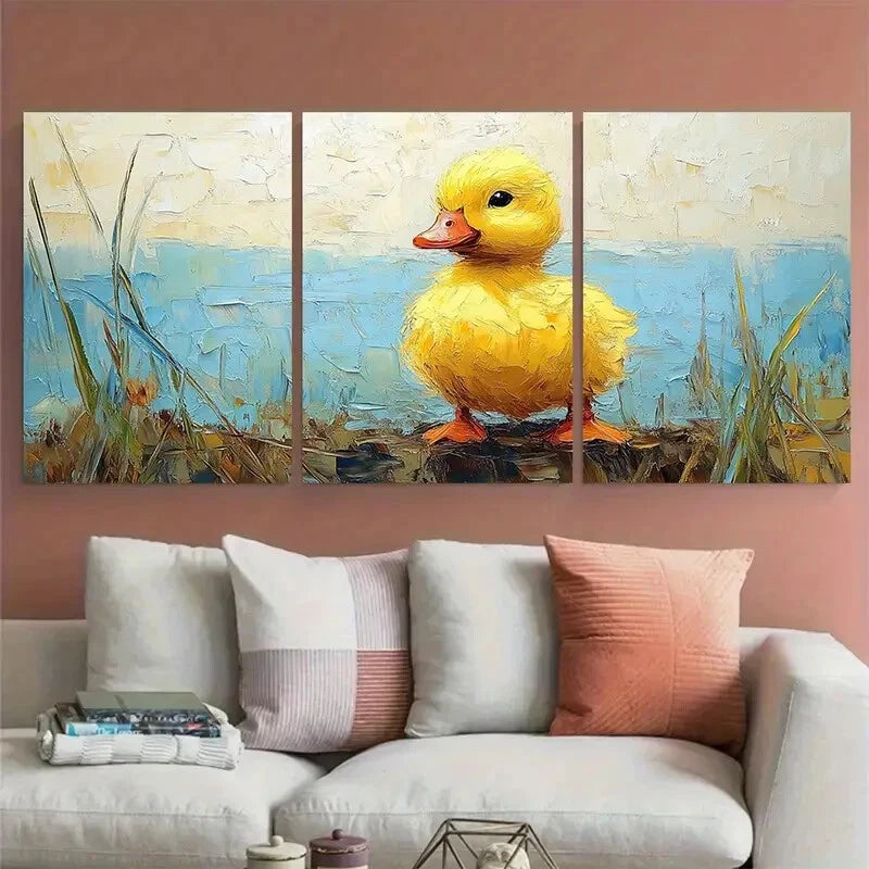3pcs Yellow Duckling Baby Animals Metal Print Ready to Hang Art