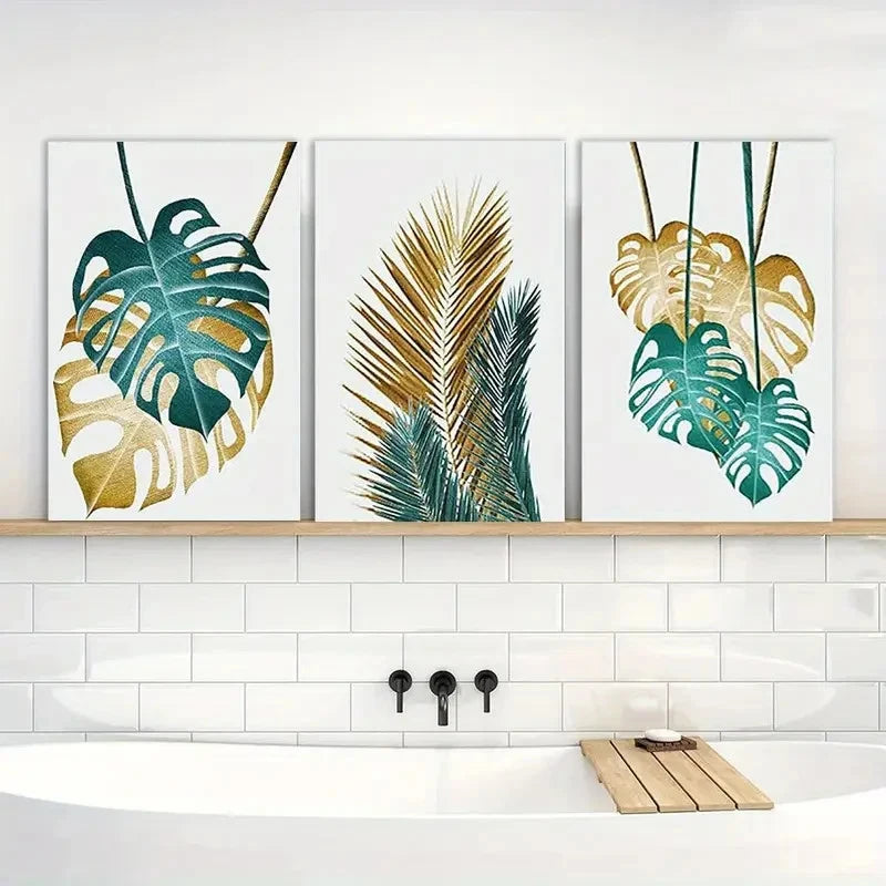 3pcs Painting Tropical Leaves Metal Print Ready to Hang Art