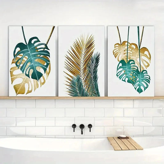 3pcs Painting Tropical Leaves Metal Print Ready to Hang Art