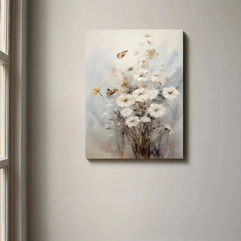 Painting of flowers and butterflies on a wall