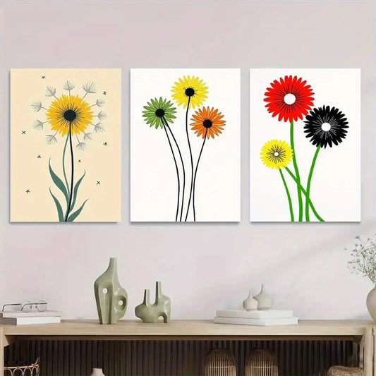 3pcs Colorful Modern Floral Abstract Flower Wall Art Set Canvas Framed 40x60cm - High Quality Print 100% Australian Made Wall Canvas Ready to Hang