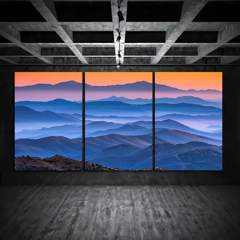 3pcs Mountain Range Sunset Large Landscape Metal Print Ready to Hang Art