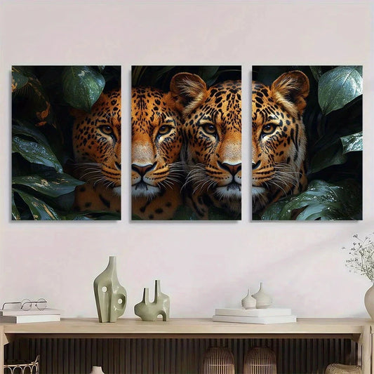 3pcs Animals Lion and Leopard Theme Metal Print Ready to Hang Art