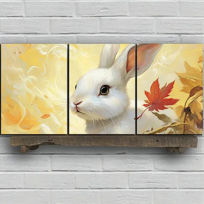 3pcs Maple Leaf And Rabbit Red Metal Print Ready to Hang Art