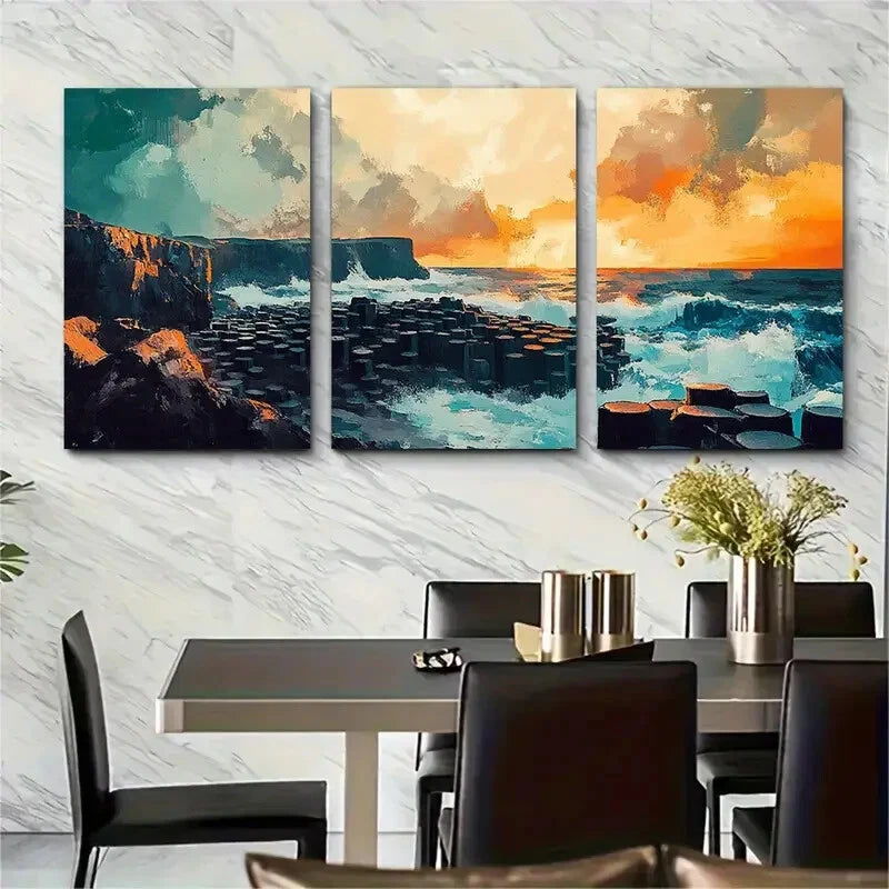 3pcs Giants Causeway Travel Print Ireland Landscap Metal Print Ready to Hang Art