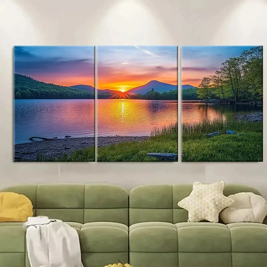 3pcs Sunset Mountain & Water Reflection Metal Print Ready to Hang Art