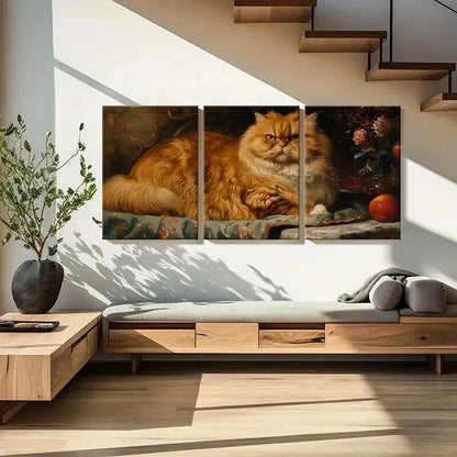 3pcs Luxurious Orange Persian Cat Artwork Wall Art Set Canvas Framed 40x60cm - High Quality Print 100% Australian Made Wall Canvas Ready to Hang