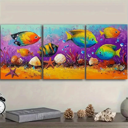 3pcs Underwater Swimming Fish Metal Print Ready to Hang Art