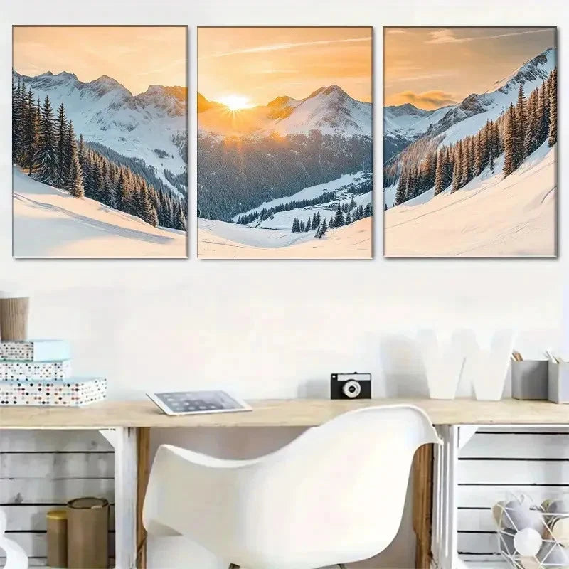 3pcs Modern Luxury Landscape Theme Ink Metal Print Ready to Hang Art