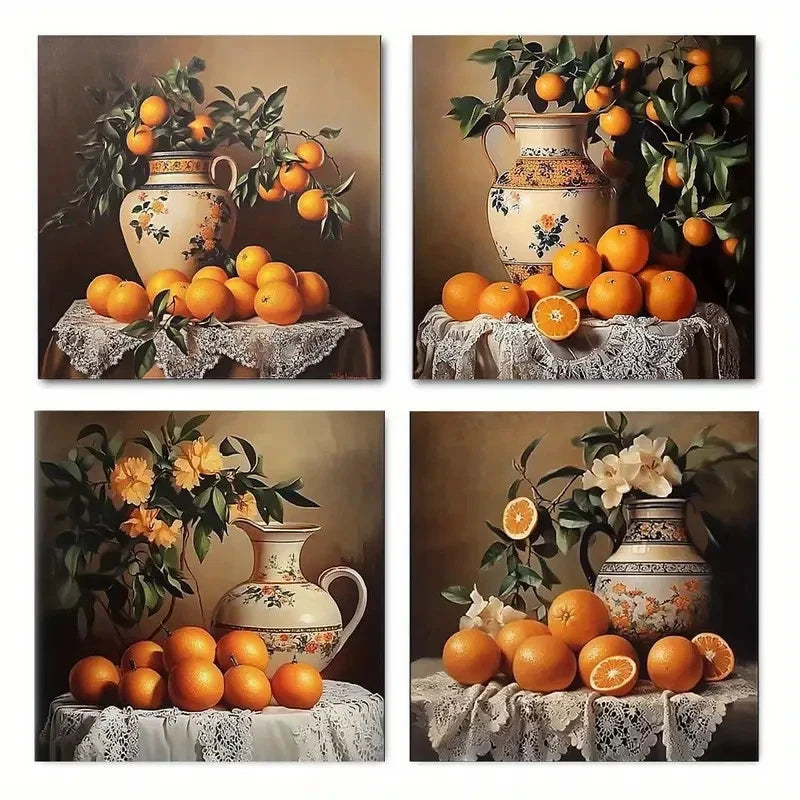 4pcs Fruits Flowers Picture Wall Art Canvas Framed
