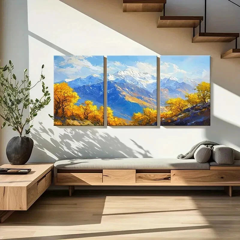 3pcs Mountain Landscape Autumn Trees Poster Metal Print Ready to Hang Art