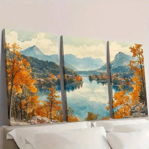3pcs Panoramic Mountain River FG Wall Art Set Canvas Unframed - High Quality Print 100% Australian Made Wall Canvas