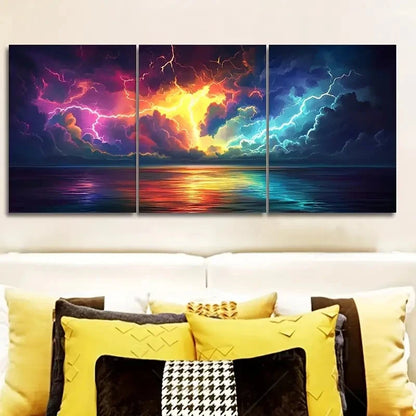 3pcs Colorful Lightning Storm Design Wall Art Set Canvas Framed 50x70cm - High Quality Print 100% Australian Made Wall Canvas Ready to Hang