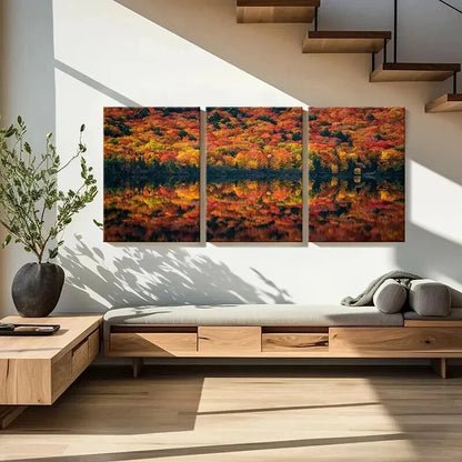 3pcs Autumn Forest Lake Nature Landscape Wall Art Set Canvas Framed 60x90cm - High Quality Print 100% Australian Made Wall Canvas Ready to Hang
