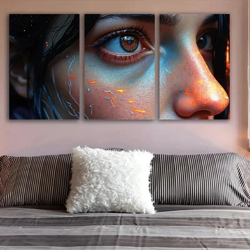 3pcs Close Up Portrait Of Woman Art Wall Art Set Canvas Framed 60x90cm - High Quality Print 100% Australian Made Wall Canvas Ready to Hang