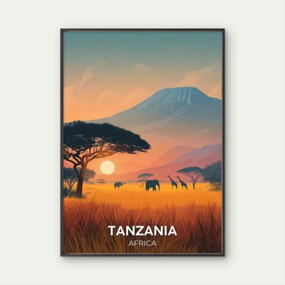Tanzania Africa Vibrant Minimalist Sunset Travel Poster Print Wall Art