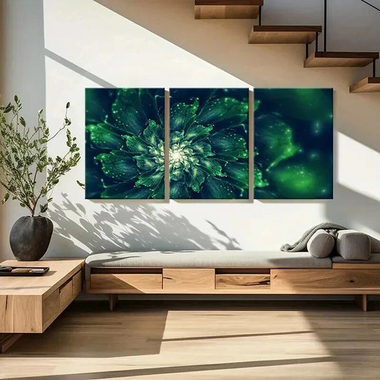3pcs Green Flowers Abstract Floral Decoration Wall Art Set Canvas Framed 40x60cm - High Quality Print 100% Australian Made Wall Canvas Ready to Hang