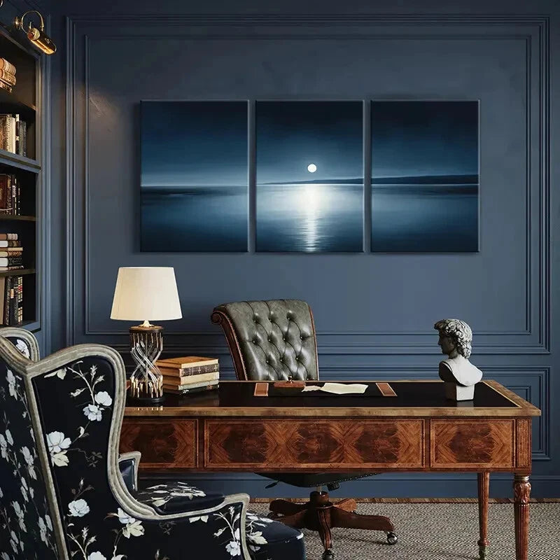 3pcs Moonlit Ocean Skyline Waters Dark Sky Metal Print Ready to Hang Art