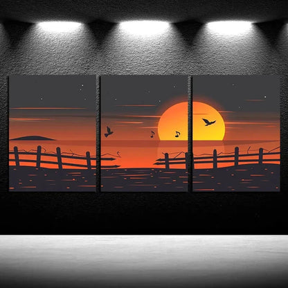 3pcs Nature-Inspired Landscape with Birds Sunset Metal Print Ready to Hang Art