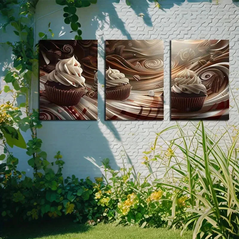 3pcs Vibrant Chocolate Cake Illustration Metal Print Ready to Hang Art
