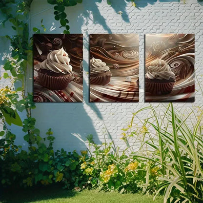 3pcs Vibrant Chocolate Cake Illustration Metal Print Ready to Hang Art