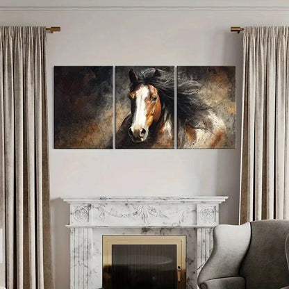 3pcs Artistic Horse Portrait Dynamic Mane Metal Print Ready to Hang Art
