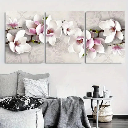 3pcs White Pink Magnolia Blossom Wall Art Set Canvas Framed 40x60cm - High Quality Print 100% Australian Made Wall Canvas Ready to Hang