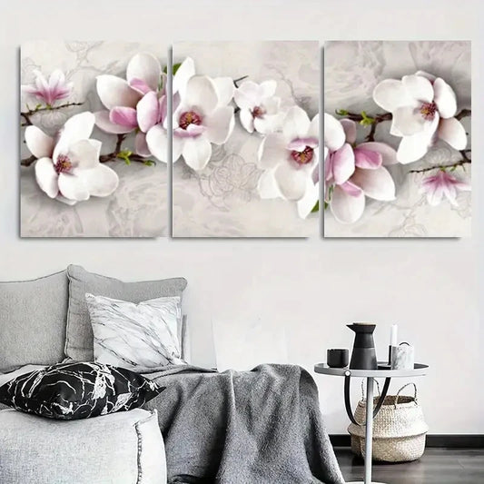 3pcs White Pink Magnolia Blossom Wall Art Set Canvas Framed 40x60cm - High Quality Print 100% Australian Made Wall Canvas Ready to Hang