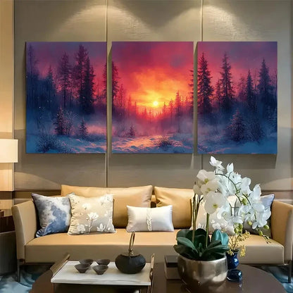 3pcs Peaceful Winter Forest Landscape Metal Print Ready to Hang Art